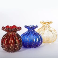 Officine di Murano 1295 1950 Set di 3 vasi policromi con bolle d'oro