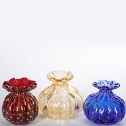Officine di Murano 1295 1950 Set di 3 vasi policromi con bolle d'oro
