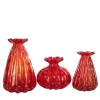 Officine di Murano 1295 1950 Set di 3 vasi rosso rubino con bolle d'oro
