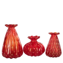 Officine di Murano 1295 1950 Set di 3 vasi rosso rubino con bolle d'oro