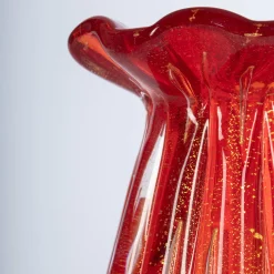 Officine di Murano 1295 1950 Set di 3 vasi rosso rubino con bolle d'oro