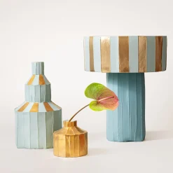 Paola Paronetto Bottiglia Decorativa Fide Corteccia D2/Verde azzurro chiaro con Accenti Dorati