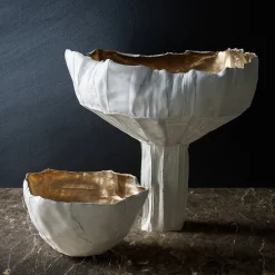 Paola Paronetto Bowl Corteccia in ceramica bianca e oro
