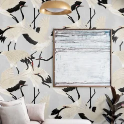 Wallpapers4Beginners Carta da Parati Asiatica con Airone Grigio