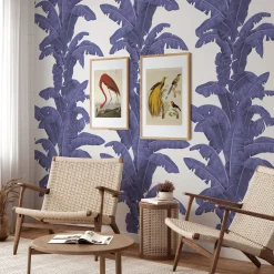 Wallpapers4Beginners Carta da parati blu con foglie tropicali