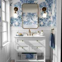 Wallpapers4Beginners Carta da Parati Bucolica Blu e Bianca con Rami e Uccelli