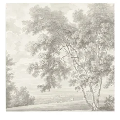 Wallpapers4Beginners Carta da parati con paesaggio di campagna color crema seppia