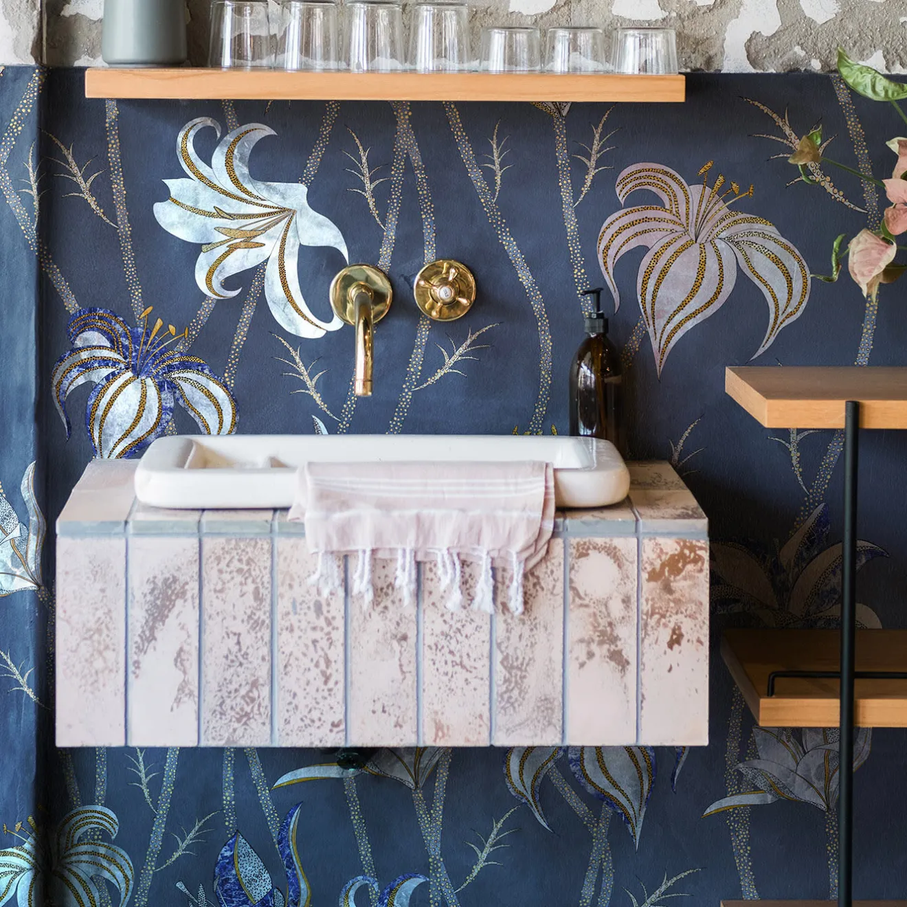 MaVoix Carta da parati Fiori Blu Ardesia