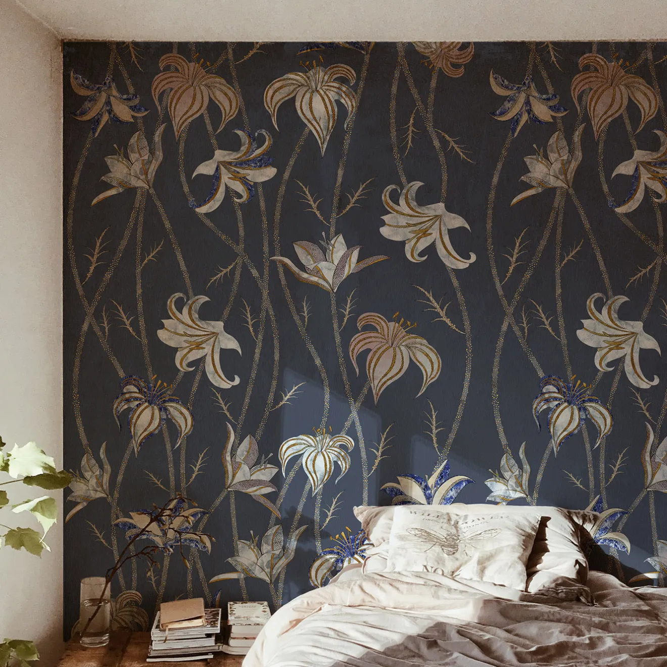 MaVoix Carta da parati Fiori Blu Ardesia