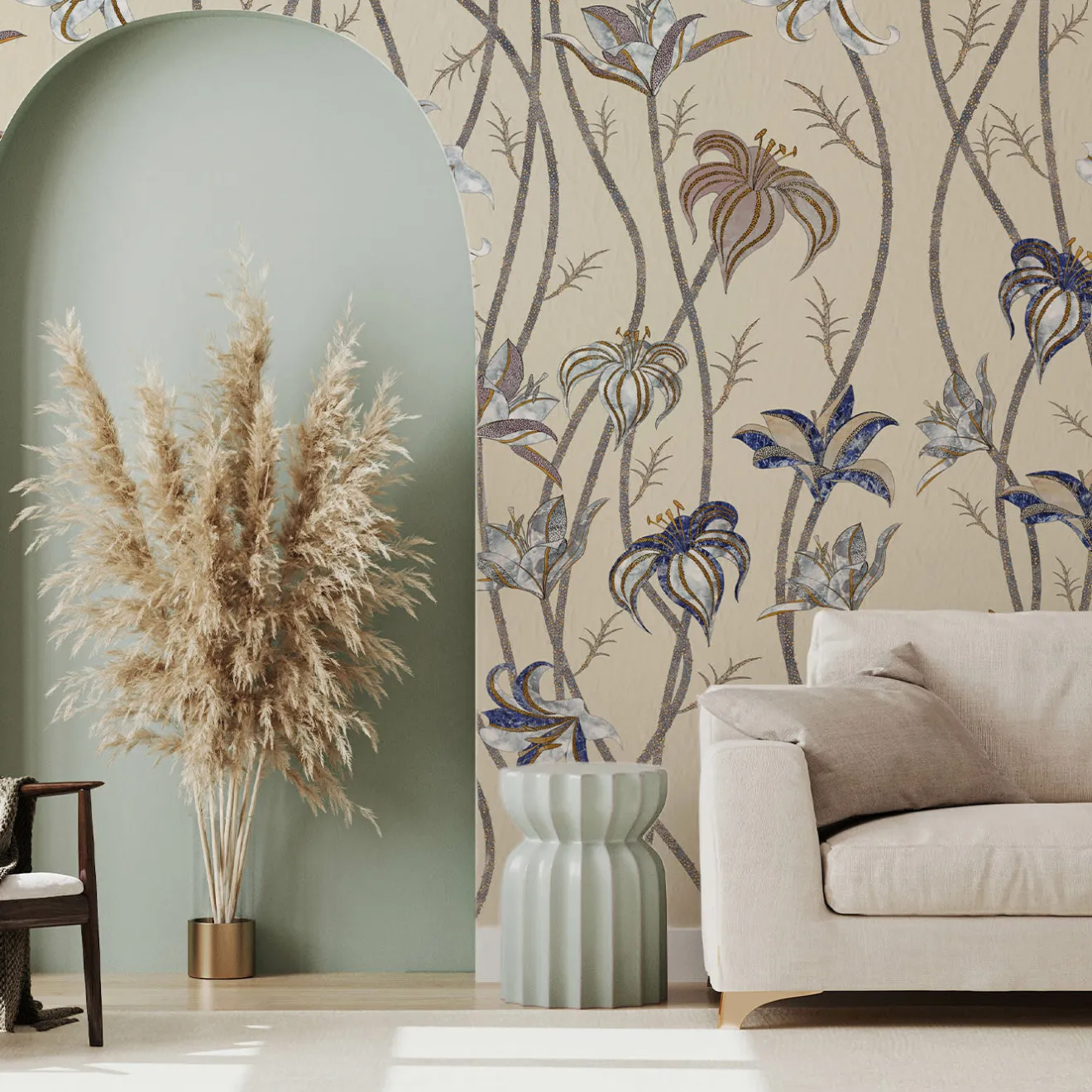 MaVoix Carta da parati Fiori Caffelatte