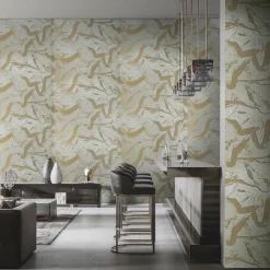 Giardini Wallcoverings Carta da parati Jazz Glam in velluto metallico oro