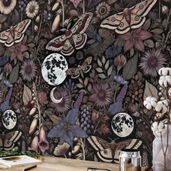 Wallpapers4Beginners Carta da Parati Multicolore Giardino Mistico a Mezzanotte