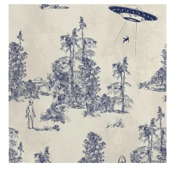 Wallpapers4Beginners Carta da Parati Toile de Jouy Blu con Alien Abduction