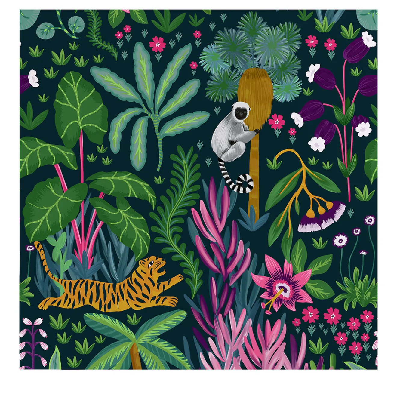 Wallpapers4Beginners Carta da Parati Tropicale Colorata con Giungla Scura