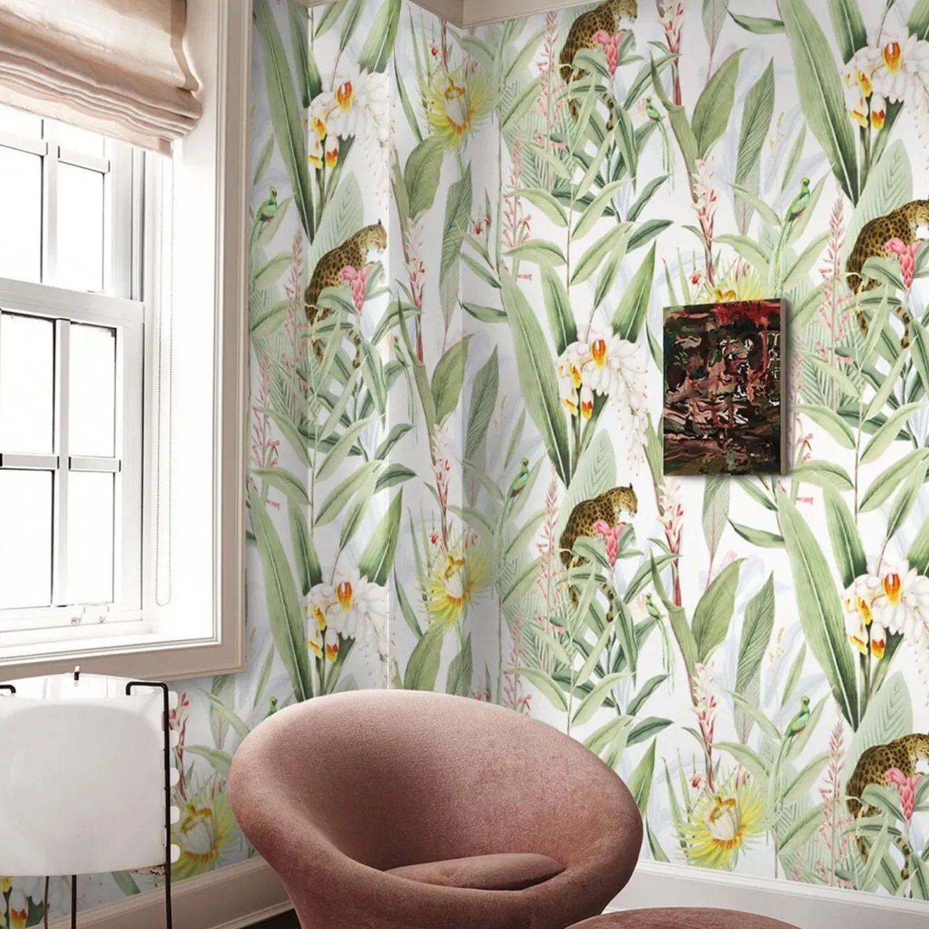 Wallpapers4Beginners Carta da parati vintage Foresta tropicale con giaguari e pappagalli