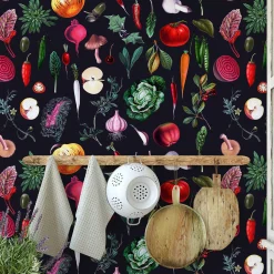 Wallpapers4Beginners Carta da Parati Vintage Nera con Verdure per Cucina