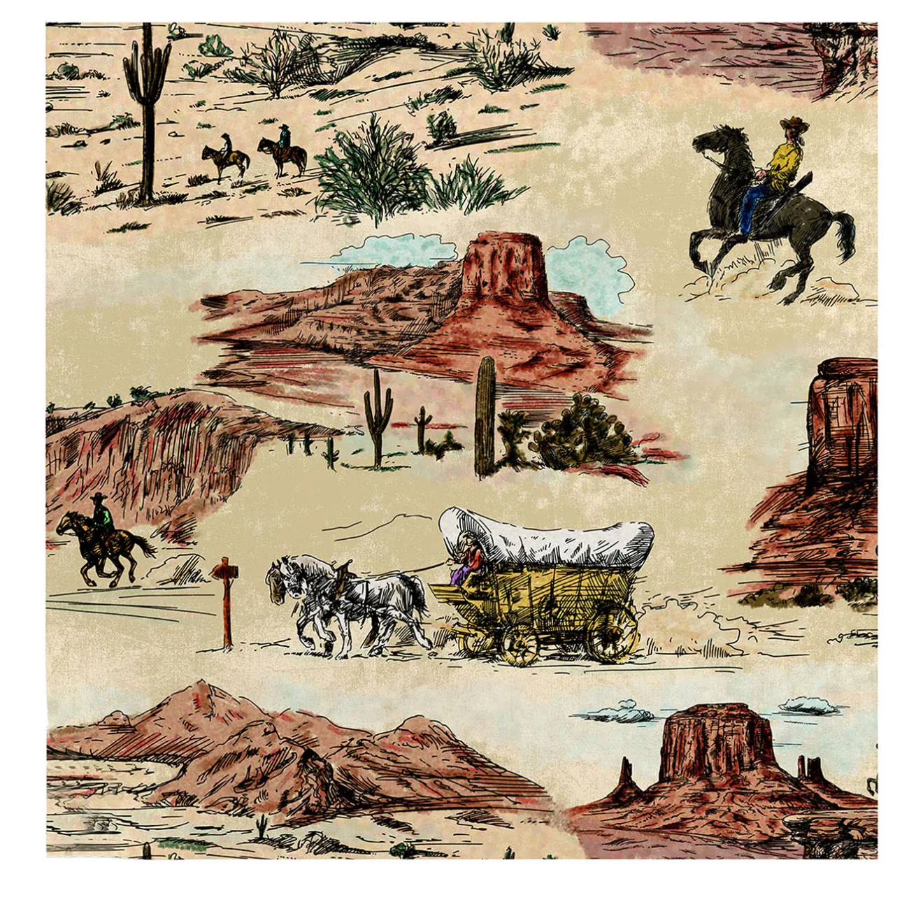 Wallpapers4Beginners Carta da Parati Vintage Western con Cowboy e Cavalli
