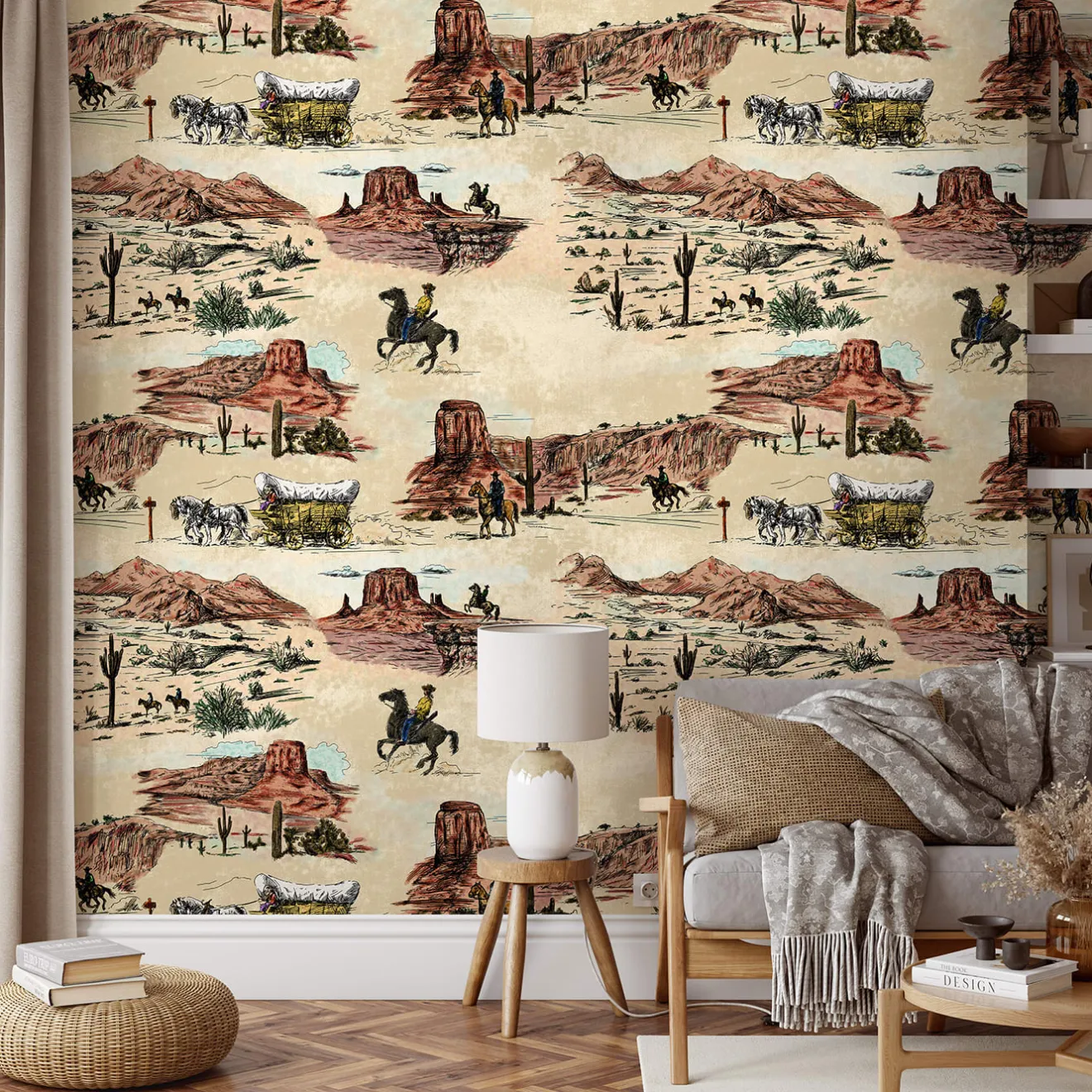 Wallpapers4Beginners Carta da Parati Vintage Western con Cowboy e Cavalli