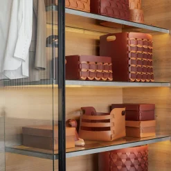 ADJ Style Cestino Geometria in pelle Bordeaux e Cognac