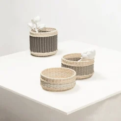 Giobagnara Cestino piccolo in pelle e rattan di Nîmes