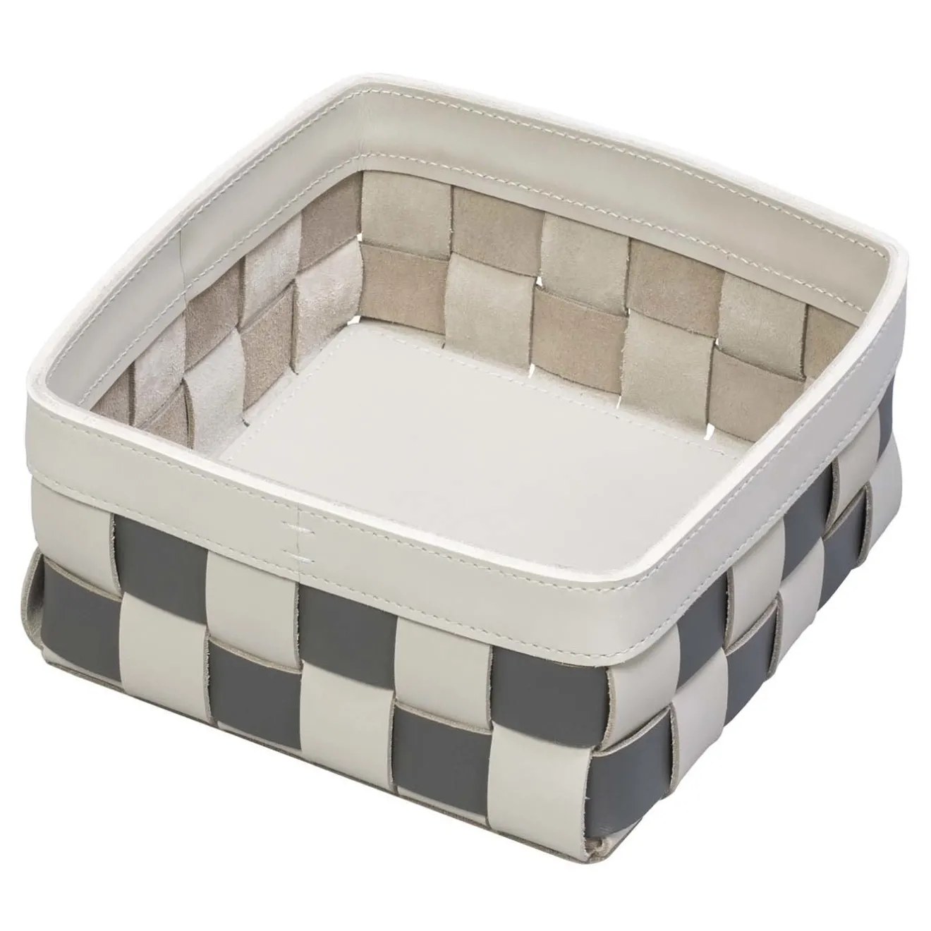 Rabitti 1969 Cestino rettangolare medio Mondina in pelle bianca e nera