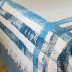 Villa Como Coperta a righe con frange beige dipinta a mano