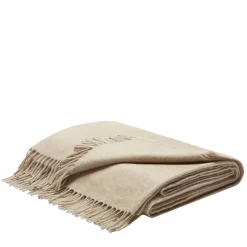 LO Decor Coperta beige con frange in cashmere e seta