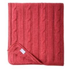 UnoCashmere Coperta grande in cashmere lavorata a maglia a cavo color corallo