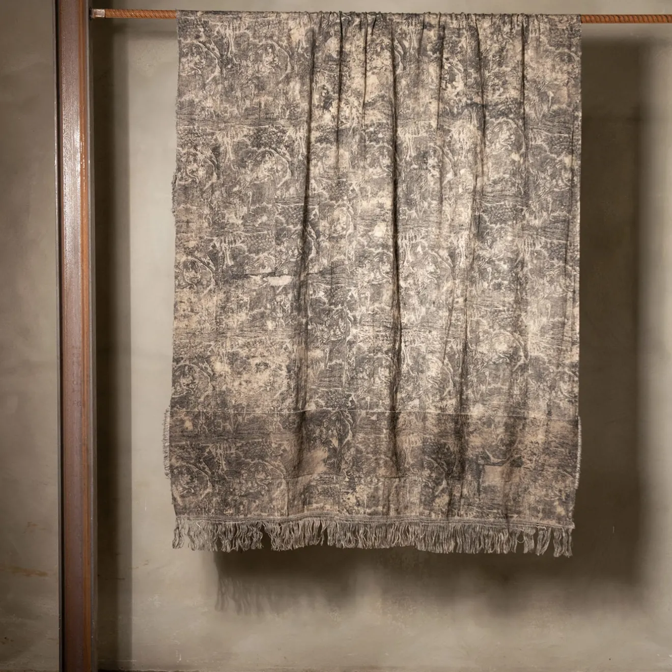 The House of Lyria Coperta inglese in cotone e lino con frange Toile-de-Jouy