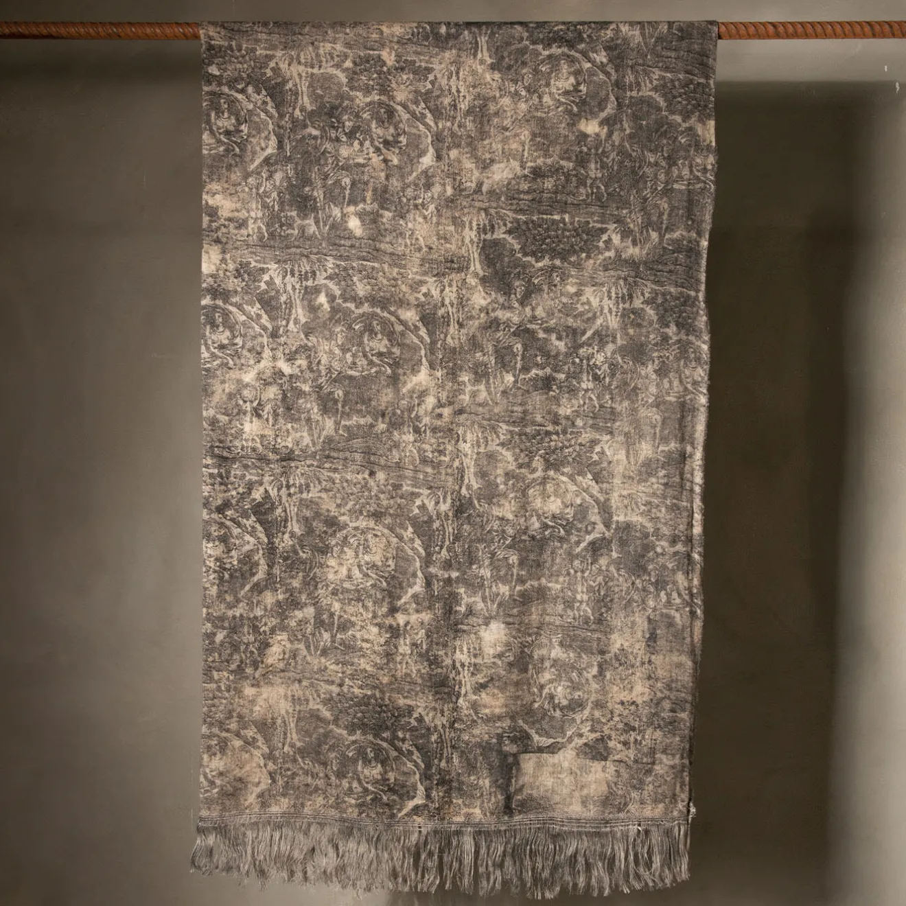 The House of Lyria Coperta inglese in cotone e lino con frange Toile-de-Jouy