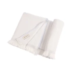 San Patrignano Coperta per neonati in 100% cashmere crema e blu baby con frange corte