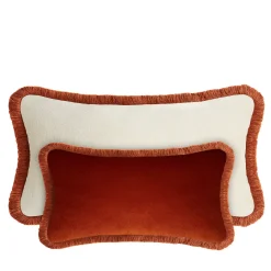 LO Decor Coppia di cuscini Happy in velluto bianco e rosso mattone a rettangolo
