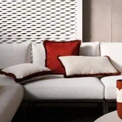 LO Decor Coppia di cuscini Happy in velluto bianco e rosso mattone a rettangolo