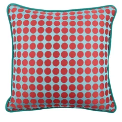 l'Opificio Cuscino Carrè azzurro e rosso in tessuto jacquard a pois