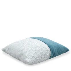 l'Opificio Cuscino Carrè Bis blu in Velluto di Lino e Tessuto Jacquard