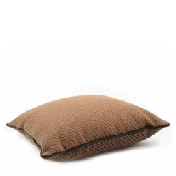 l'Opificio Cuscino Carré in tessuto jacquard marrone con piping in velluto