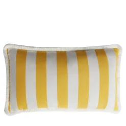 LO Decor Cuscino da esterno Happy bianco e giallo con frange
