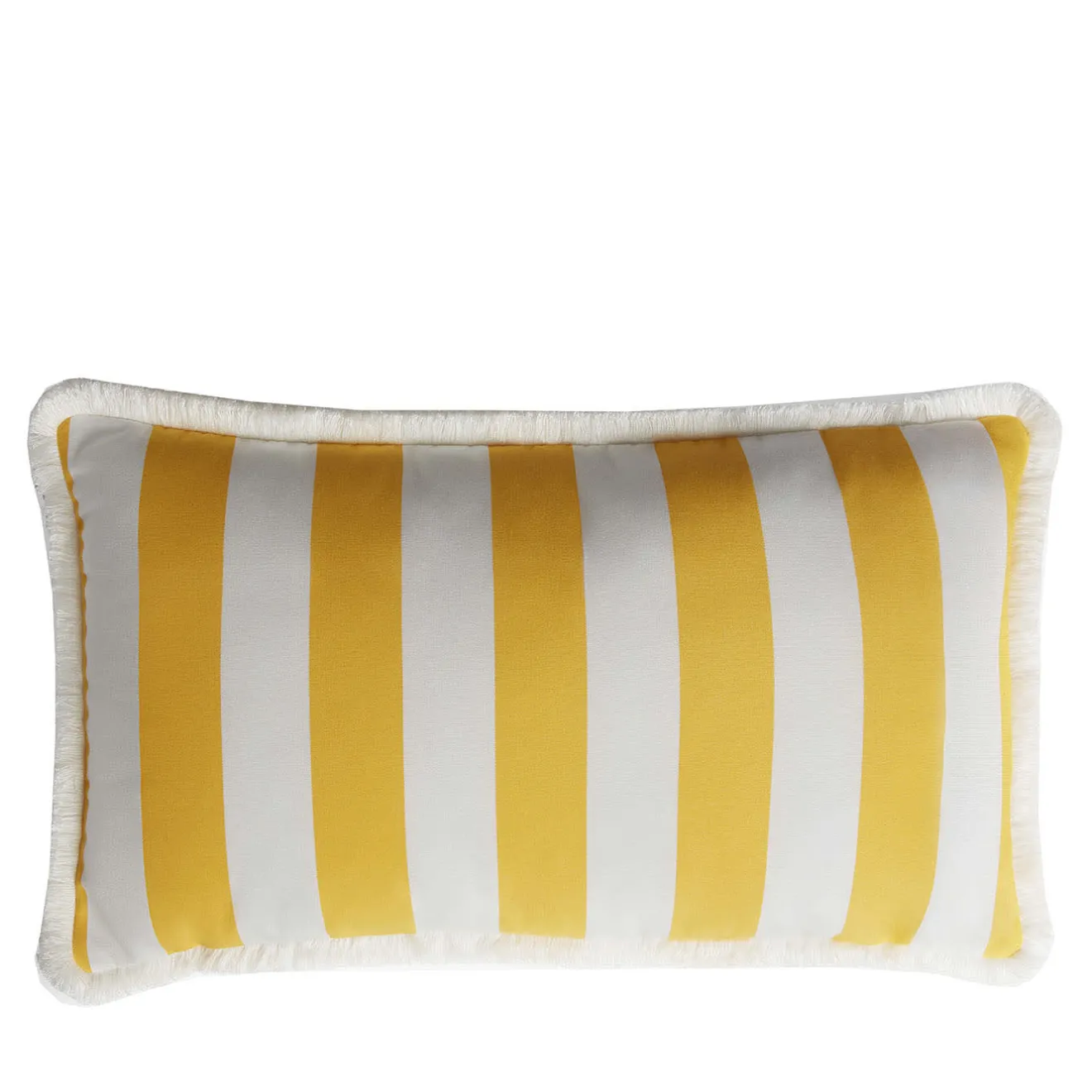 LO Decor Cuscino da esterno Happy bianco e giallo con frange