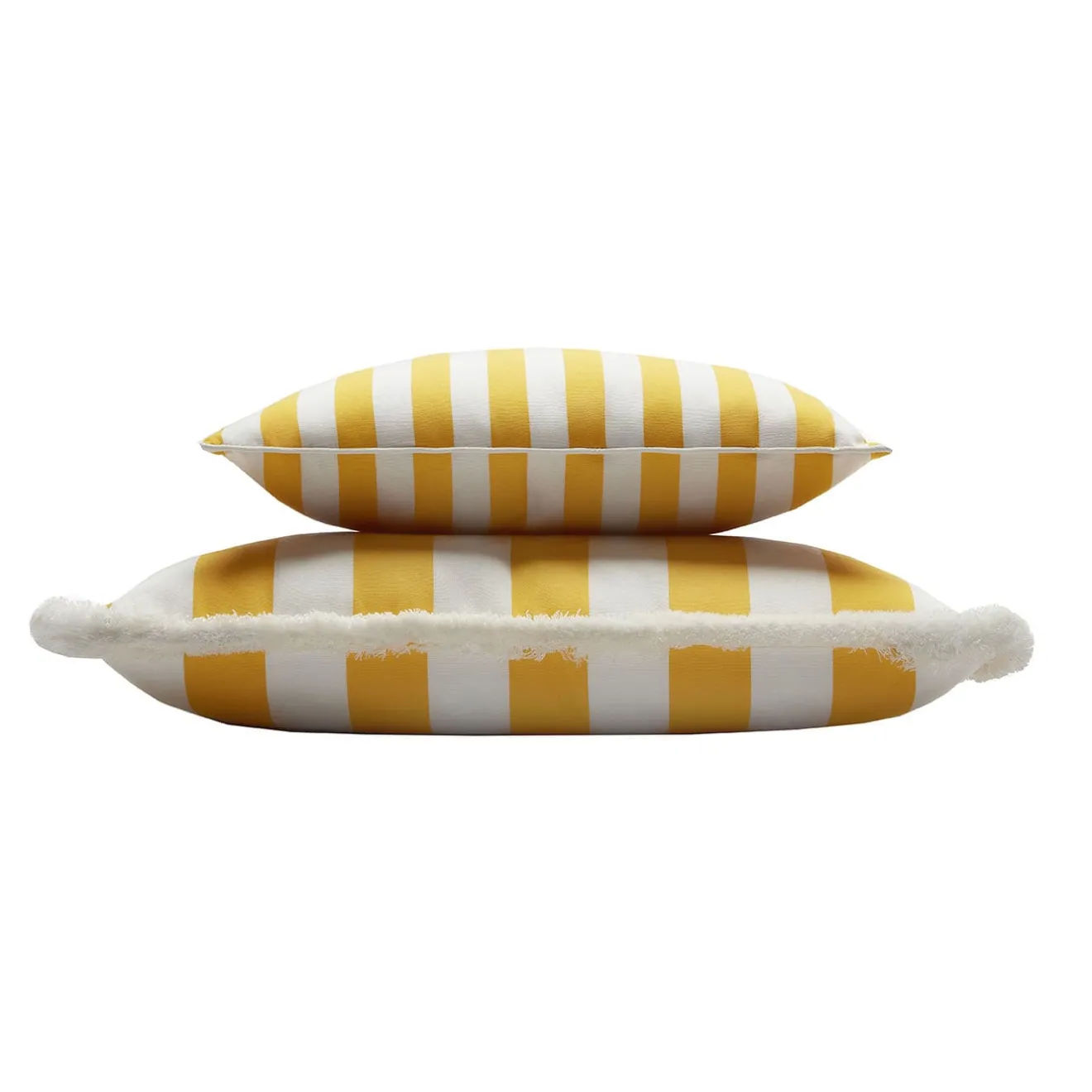 LO Decor Cuscino da esterno Happy bianco e giallo con frange