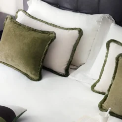 LO Decor Cuscino Happy in velluto verde e bianco a forma di coppia rettangolare
