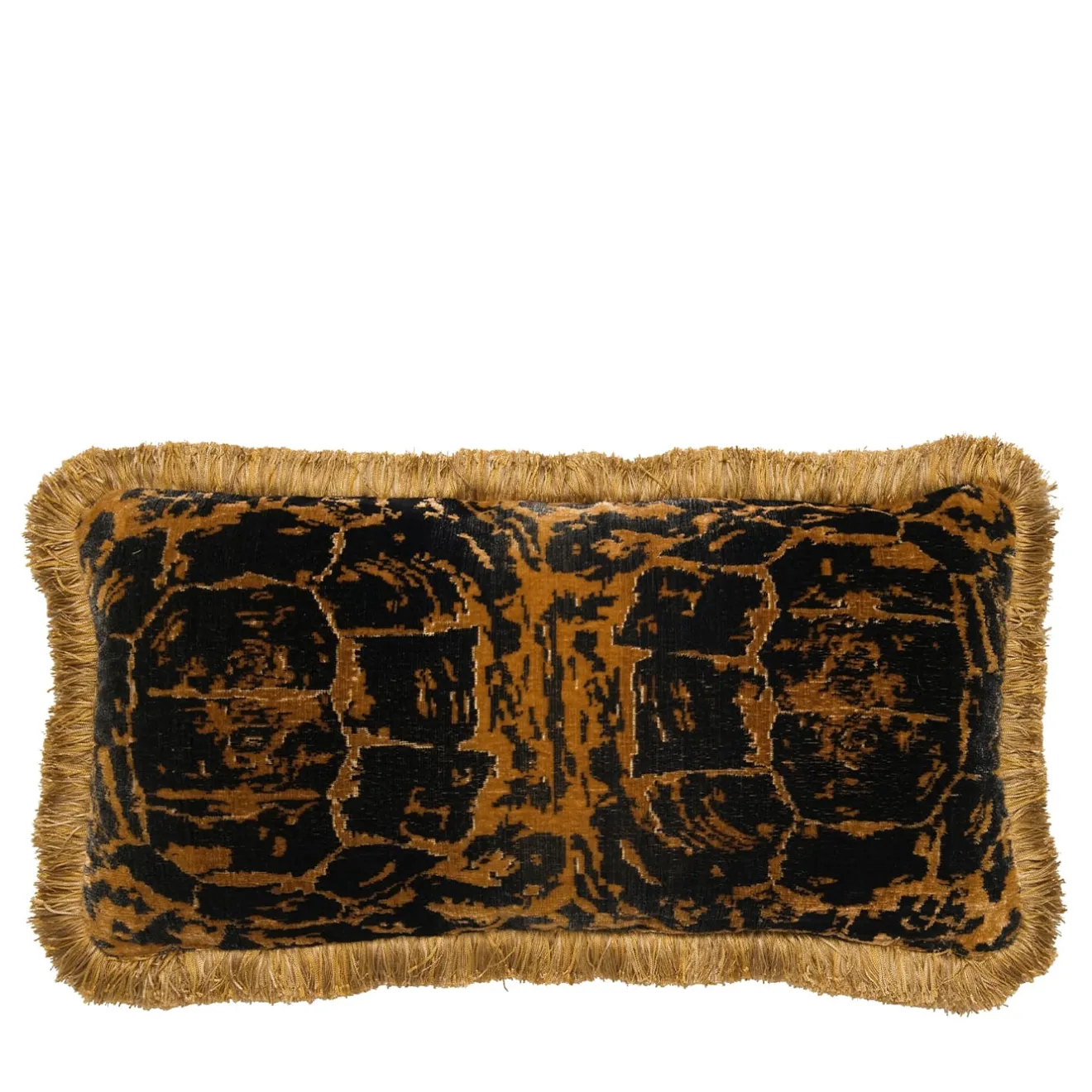 Tessitura Bevilacqua Cuscino in velluto tartaruga fatto a mano con rifiniture in marabù