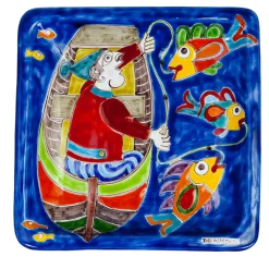 Ceramiche De Simone DS Piastra quadrata Pesca in barca