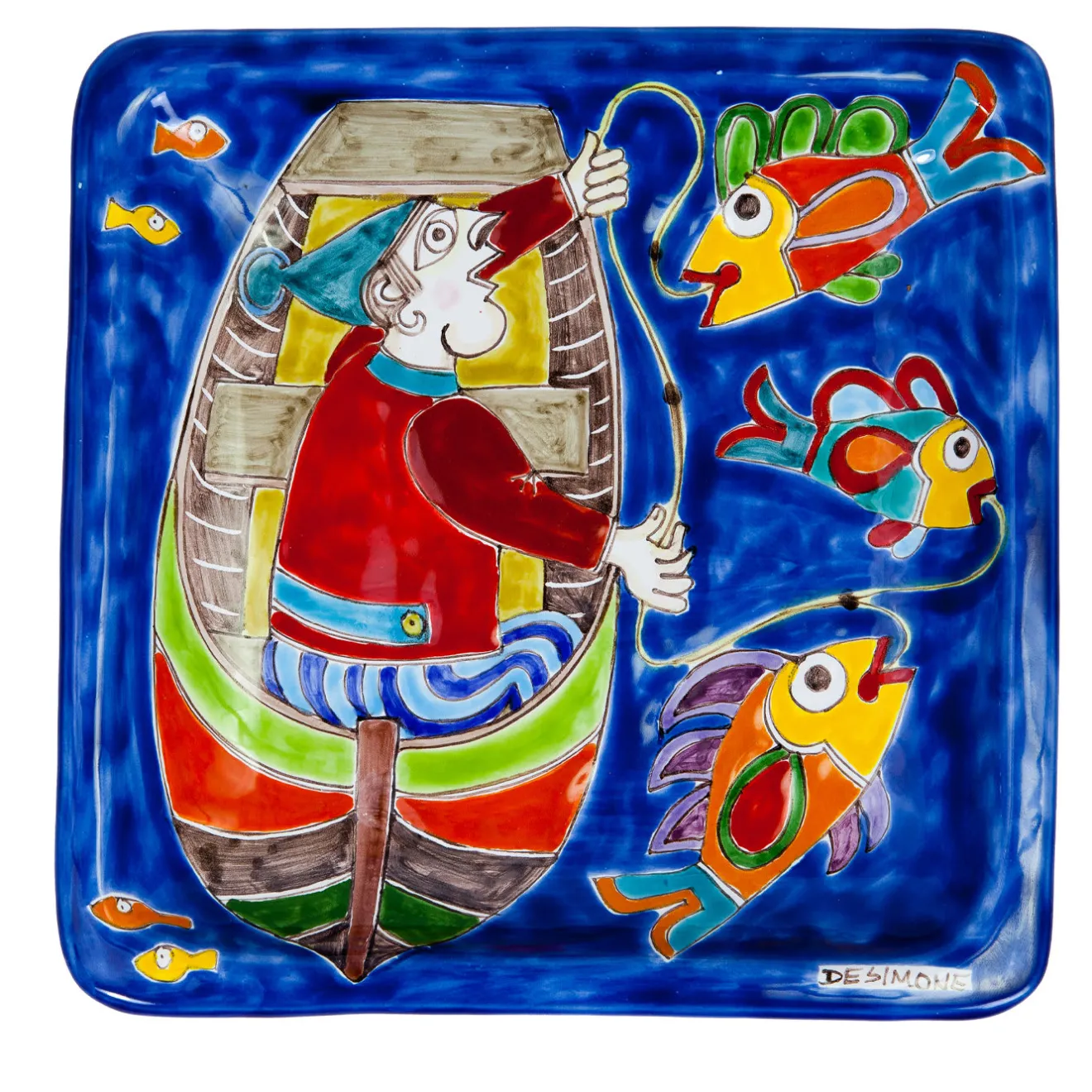 Ceramiche De Simone DS Piastra quadrata Pesca in barca