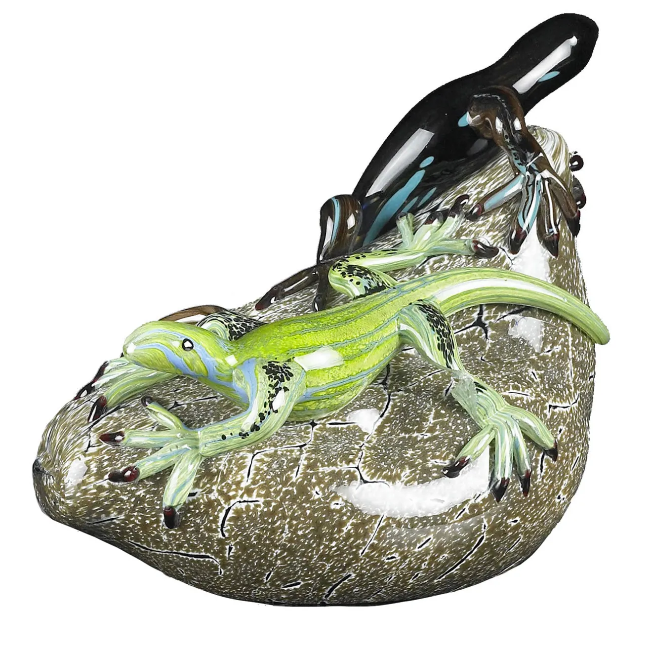 VGnewtrend Due lucertole verdi di vetro su pietra