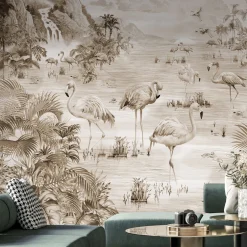 Affreschi & Affreschi Fenicotteri Seppia Carta da parati testurizzata realizzata a mano