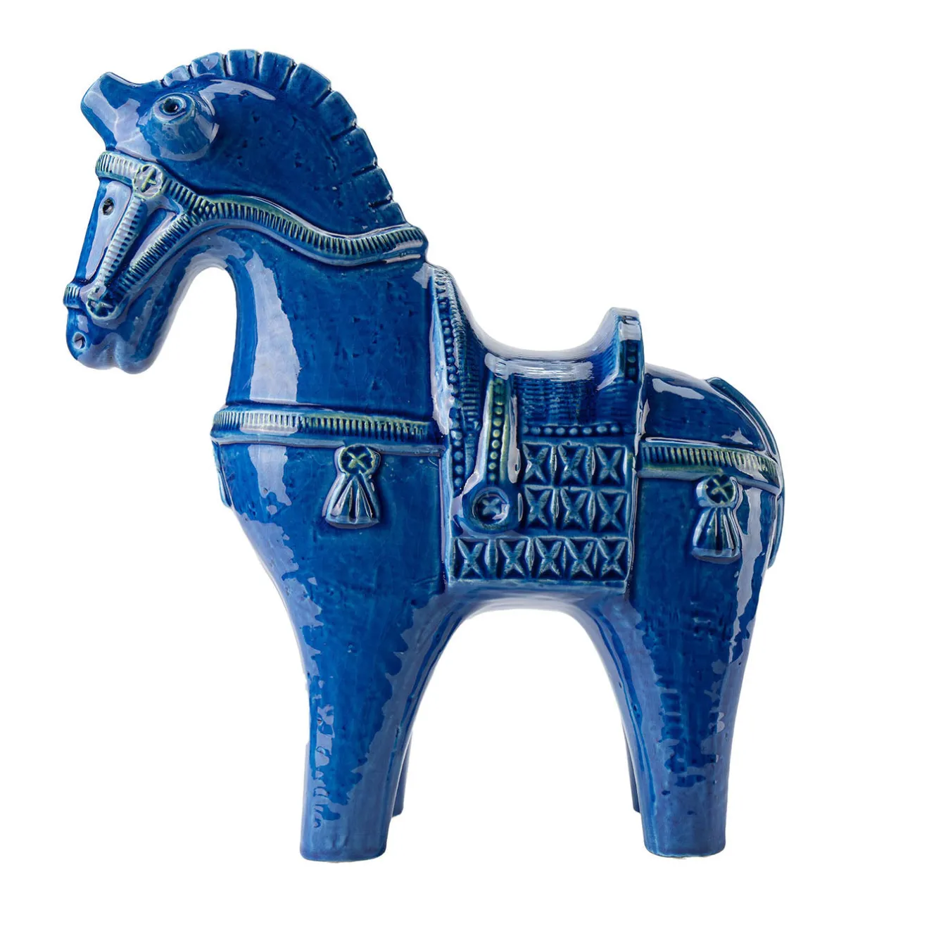 Bitossi Ceramiche Figurina di cavallo in piedi Rimini Blu di Aldo Londi