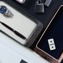 Zanetto Firenze Vassoio rettangolare a tasca vuota in rame e blu