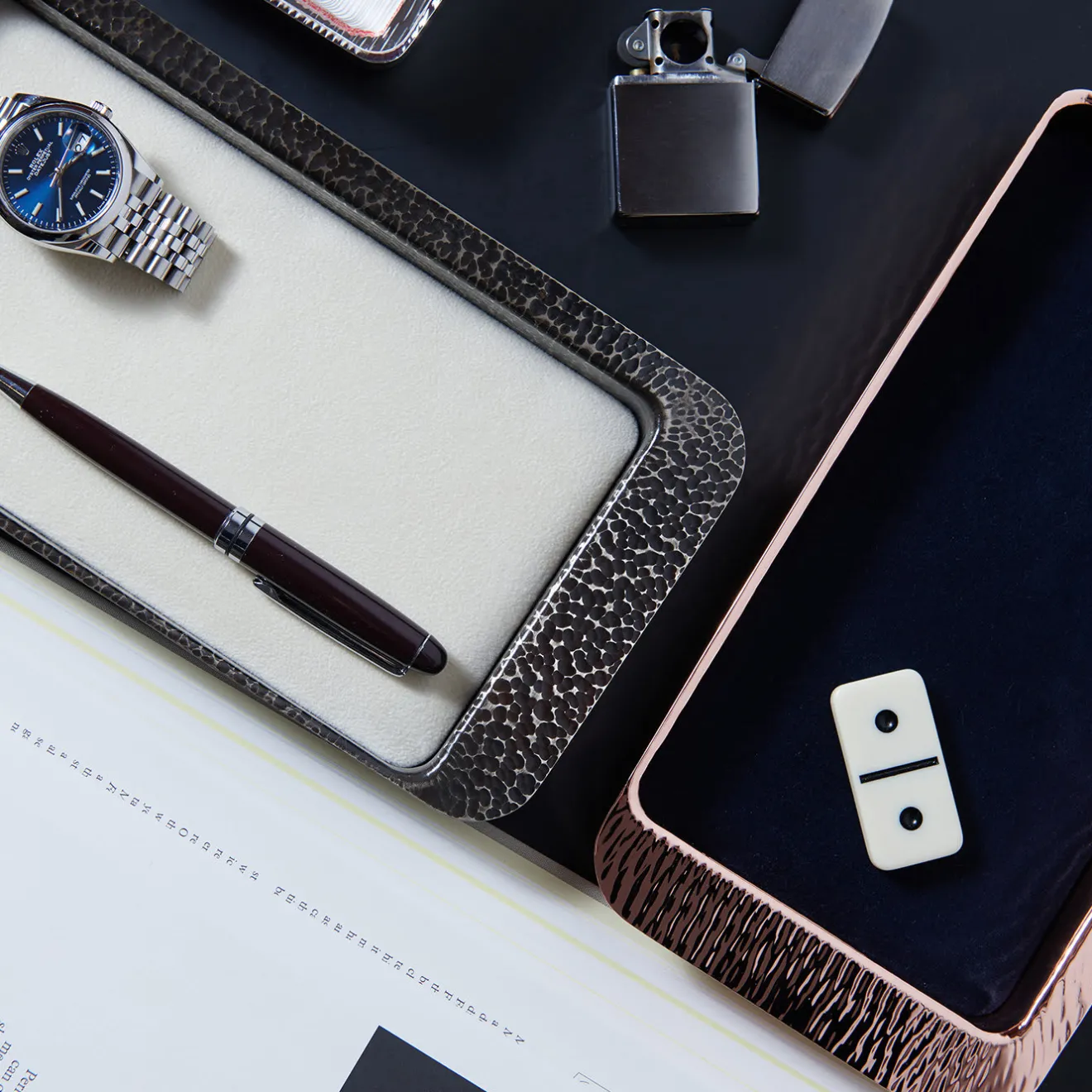 Zanetto Firenze Vassoio rettangolare a tasca vuota in rame e blu