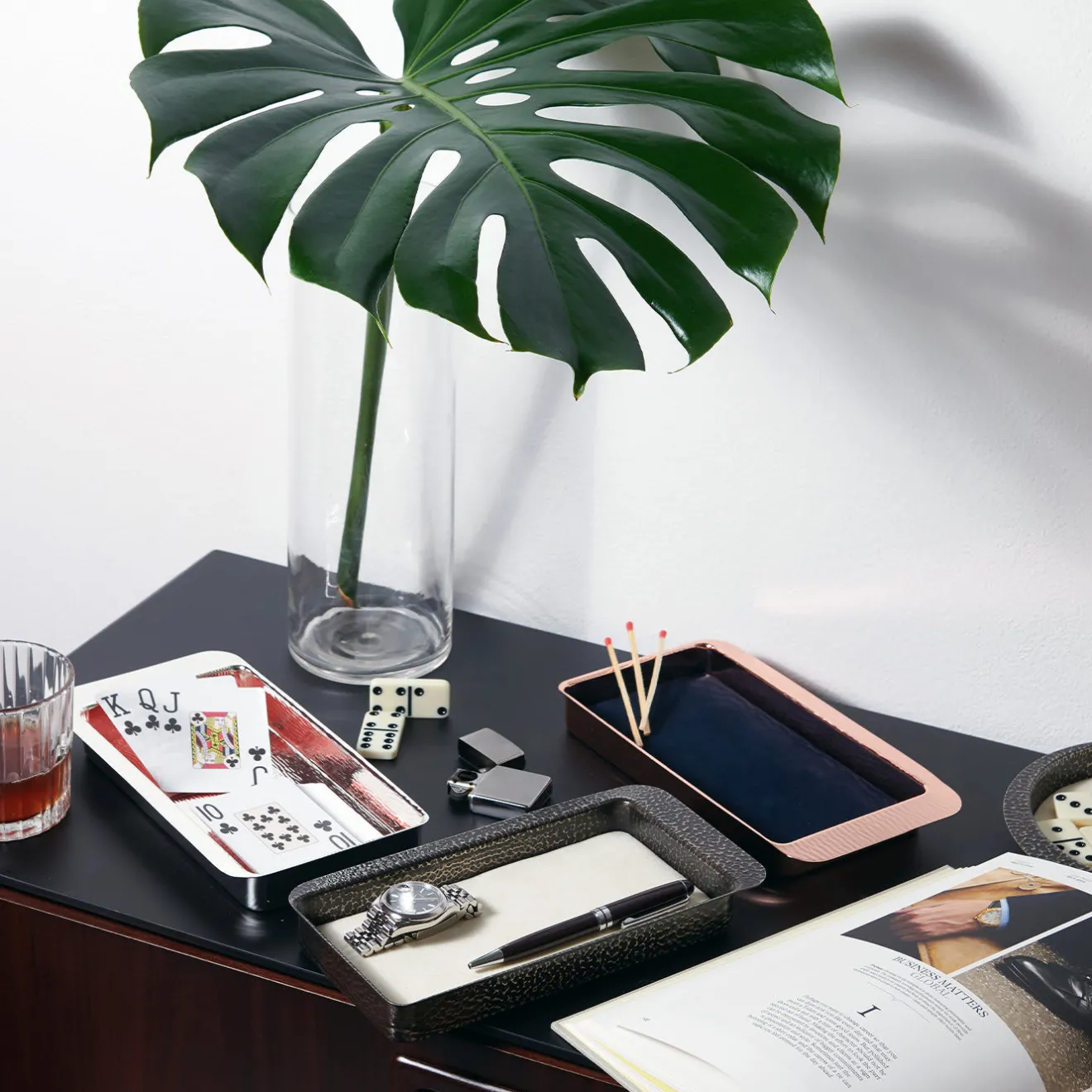 Zanetto Firenze Vassoio rettangolare a tasca vuota in rame e blu