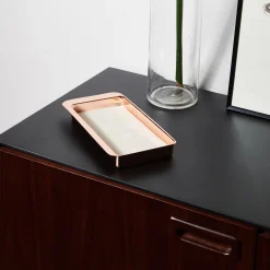 Zanetto Firenze Vassoio rettangolare a tasca vuota in rame e bianco crema